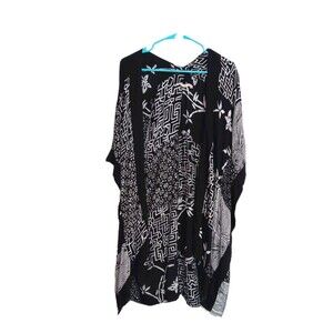 Soft Surroundings Black & White Patchwork Kimono Cardigan One Size Abstract...